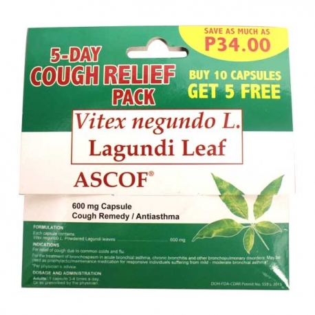 ASCOF Lagundi 600mg 10 5 Capsules For PHP75 00 Available On Shopcentral