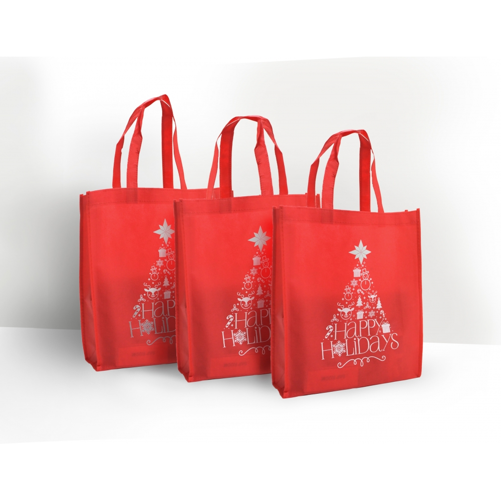 3Pcs Happy Holidays Christmas Eco Bag Medium Red for PHP150.00 available on Shopcentral Philippines