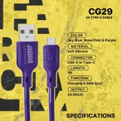 Buy Jaguar Electronics CG29 3A 1 Meter Fast Charging Data Silicone Cable Type-C online at Shopcentral Philippines.