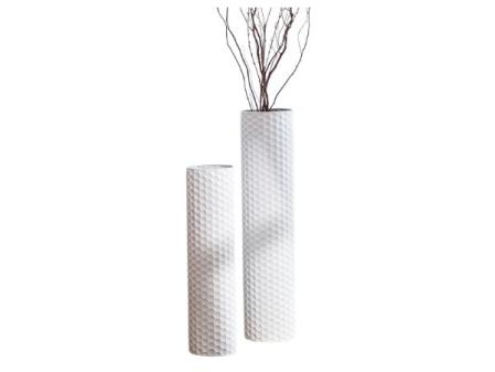 Sziqiqi Jarron de Suelo Grande Blanco: 70/55 cm Jarrones Altos para Suelo Set of 2 Metal Jarrón de Suelo para Sala Moderna Textura de Nido de Abeja Florero para el Comedor Dormitorio Chimenea