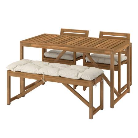 Mesa con sillas y banco exterior NÄMMARÖ