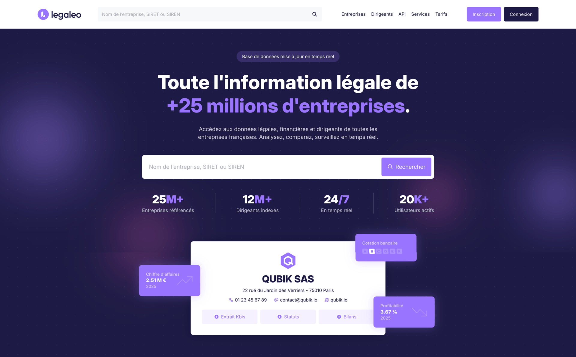 The search engine allows you to obtain a complete presentation of 25 million companies.