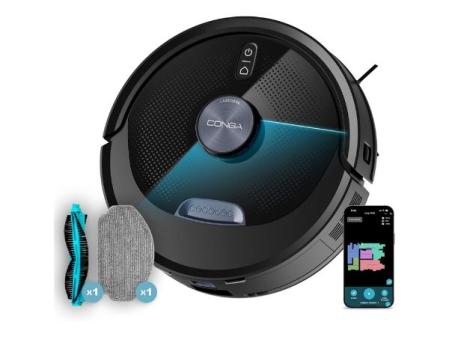 Cecotec Robot Aspirador y Friegasuelos Conga M60 Dark. Navegación Láser, Succión del Motor 13000Pa, Autonomía 200mins, Cepillo Multifunción para Todo Tipo de Superficies, Bluetooth y WiFi, App