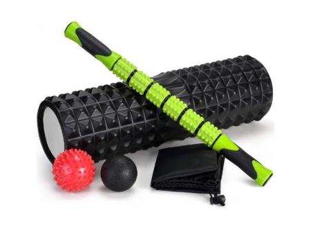 Odoland Rodillo de espuma, rodillo de masaje 5 en 1, rodillo de espuma con puntos de activación + rodillo muscular + bolas de masaje + bolsa de transporte para crossfit, pilates
