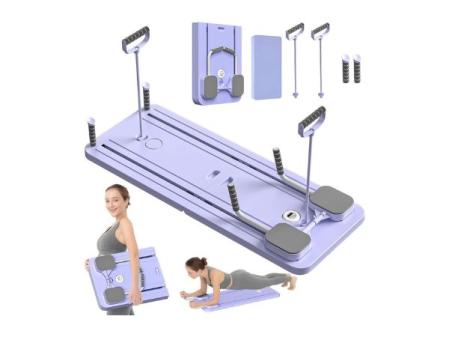 Pilates Reformer 4 en 1 Plegable, con Rodillo Abdominal de Rebote Automático y Contador, Tabla Multifuncional de Entrenamiento con Cuerda de Tensión para Gimnasio en Casa y Cuerpo Completo