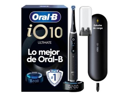 Oral-B iO 10 Cepillo de Dientes Eléctrico Negro Con Mango Recargable, 1 Cabezal y 1 Estuche Cargador de Viaje, 7 Modos De Cepillado, Sensor De Presión, Seguimiento Con App, Diseñado por Braun