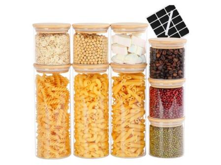 Glass Jars with Bamboo Lid FoiiLiio 9PCS