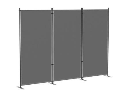 Outsunny Outdoor Folding Screen with 3 Panels, 260x180 cm, Room Divider with Metal Stand, UPF 30+ Protection, for Indoor, Outdoor, Garden, Patio, Terrace, Dark Gray