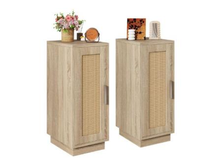 IBUYKE Set of 2 Rattan Nightstands with 2 Compartments, Narrow Side Tables to Save Space, for Bedroom, living room, Study, WNS014N-2