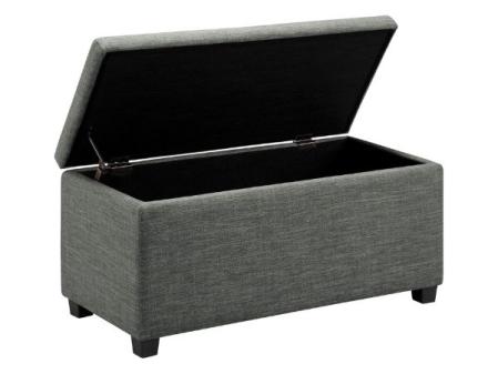 Amazon Basics Rectangular padded bench for entry with storage, for bedroom, hallway, ottoman, linen look, dark gray, 42 x 91 x 43 cm