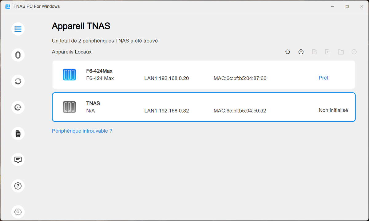 TNAS PC remains a perfect tool to identify the NAS on the network. ©Nerces for Clubic
