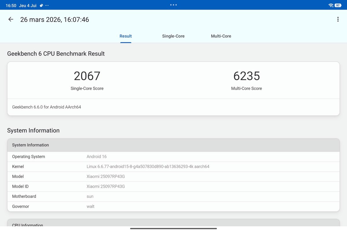 Xiaomi Pad 8 CPU