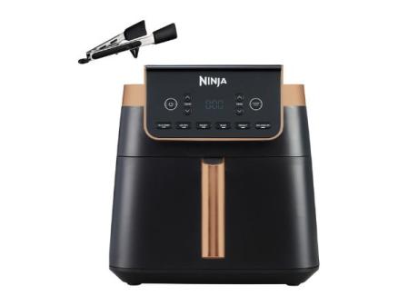 Ninja MAX PRO Freidora de aire, 6,2L, sin aceite, cajón individual, tamaño familiar, Asar, Hornear, Freír con aire, cajón antihaderente apto lavavajilllas, pinzas de silicona, negro/cobre, AF180EUCP