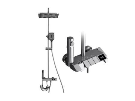Conjunto de grifería de ducha digital inteligente con pantalla, estilo piano, sistema de ducha de lluvia para baño, grifo mezclador digital gris, ducha bidé
