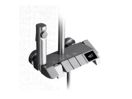 Sistema de Ducha Inteligente para Baño con Pantalla Digital, Grifo de Ducha Estilo Piano con Efecto Lluvia, Sistema de Baño con Grifo y Bidé, Color Gris