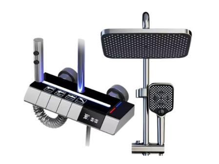 Conjunto de Grifería para Ducha, Estilo Moderno, con Efecto Lluvia, Mezclador Digital para Baño, Sistema de Ducha con Bidé y Pantalla Digital, Color Gris