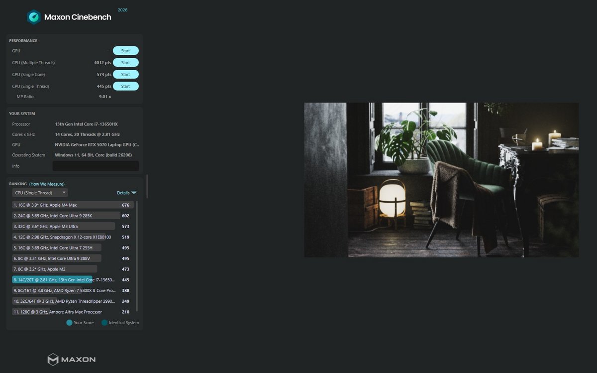 Cinebench R26 results © Clubic