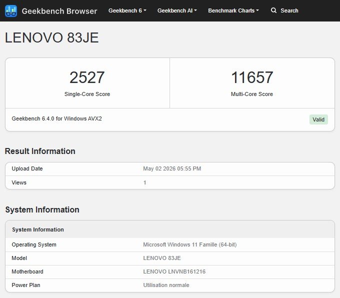 CPU results on Geekbench 6. © Studio Clubic