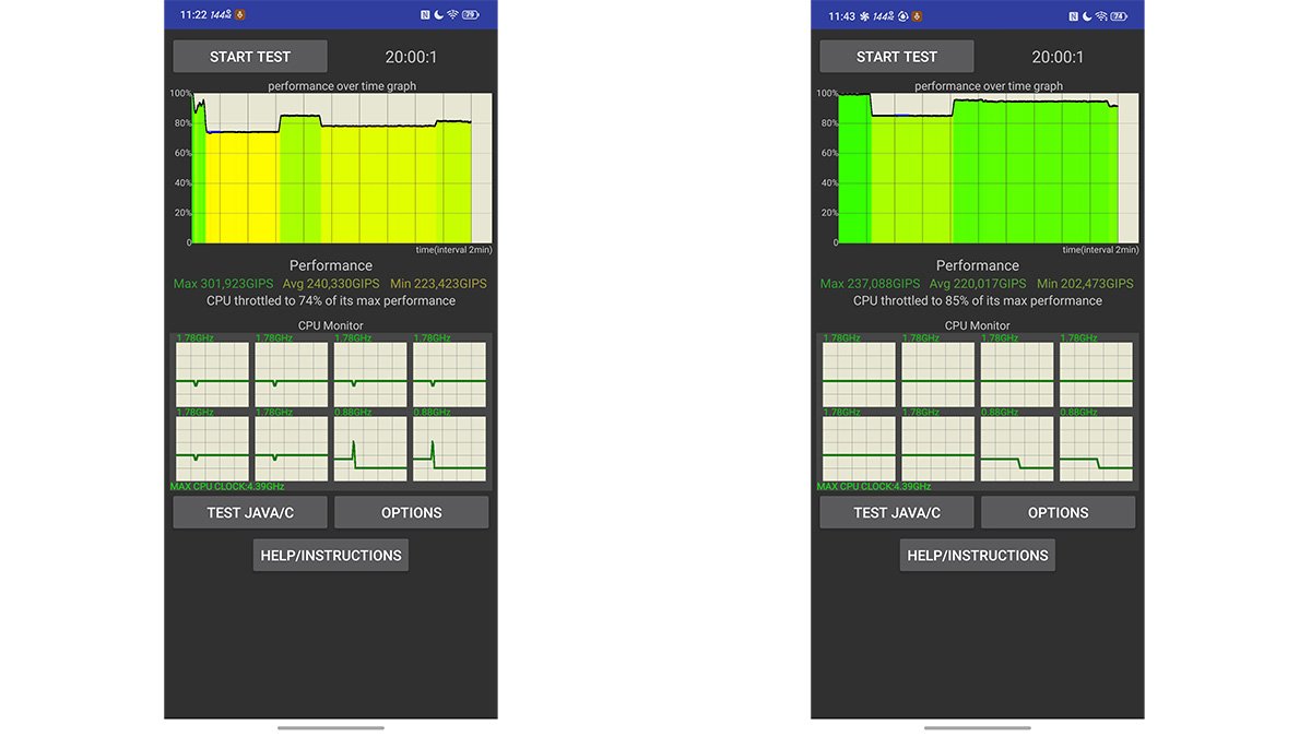 To the left, without active cooling. To the right, with it.