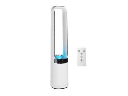 HOMCOM Ventilador de Torre Silencioso, Ventilador sin Aspas con Luces LED de 4 Colores, Mando a Distancia, Temporizador de 12 horas, Oscilación de 45°, 3 Velocidades, Blanco