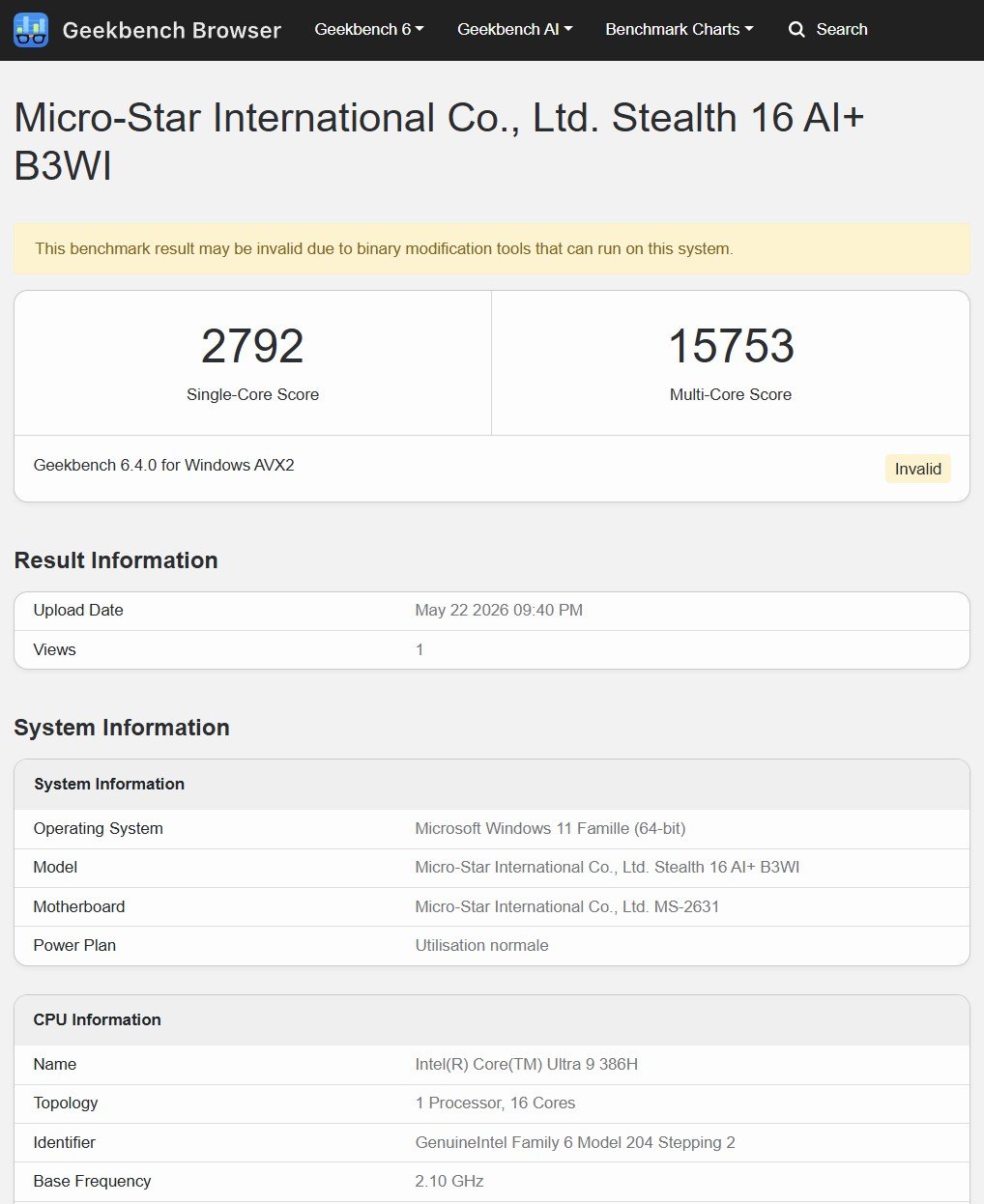 CPU results on Geekbench 6. © Clubic