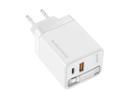Mars Gaming Md-gan65r Cargador Usb-c Gan 65w Cable Retráctil Blanco