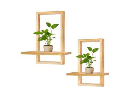 YIYA 2 Piezas Estantes de Madera para Decoración de Pared Estante de Pared Moderno Boho Estante Flotante Bohemio para Plantas Fotos Decorativos Salón Baño Dormitorio (Brillante)