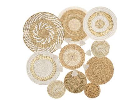 Weldomcor 10 Piezas Decoración de Cesta Tejida de Mimbre Pared Bohemia Cestas de Pared de Ratán para Decoración de Estar Dormitorio Comedor Oficina