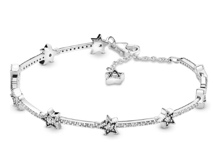 Pandora silver bracelet with stars and clear cubic zirconia