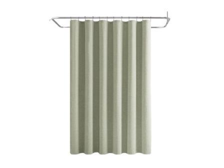 Woaboy Cortina de Ducha 180x200 cm, Textura de Lino, Cortina Ducha Antimoho Textil Impermeable y Antimoho con 12 Ganchos Metálicos, Cortinas de Ducha de Poliéster Pesadas de Lujo para Hoteles, Verde.