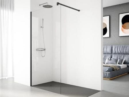 Mampara de Ducha Fija modelo SERIE 100 de 90x195 cm - Vidrio Templado, Antical, Transparente y Reversible de 1 Hoja de 6 mm - Panel de Ducha con Barra Estabilizadora y Perfil color Negro - REALSHOWER
