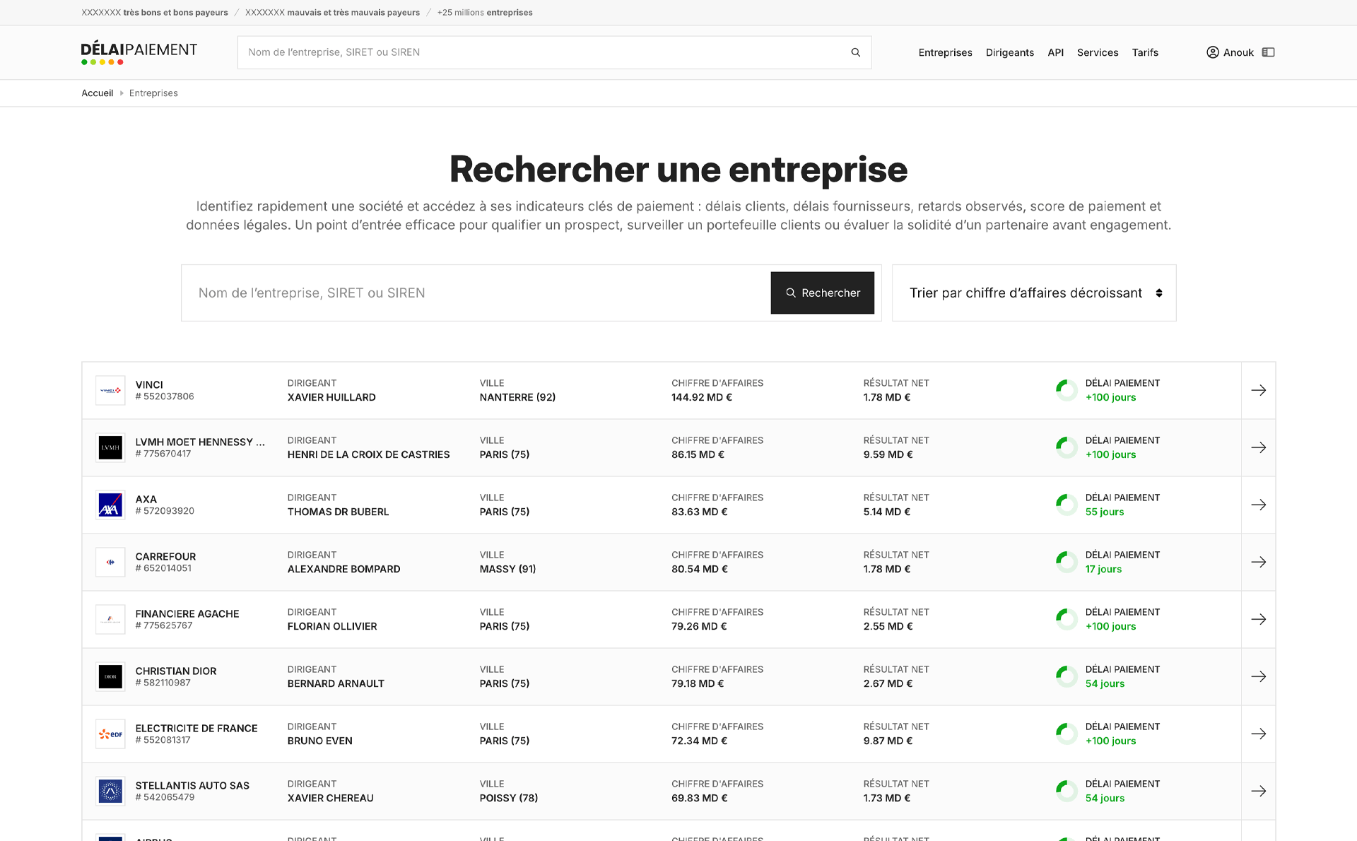 Affinez votre recherche grâce aux barres dédiées. © Délaipaiement