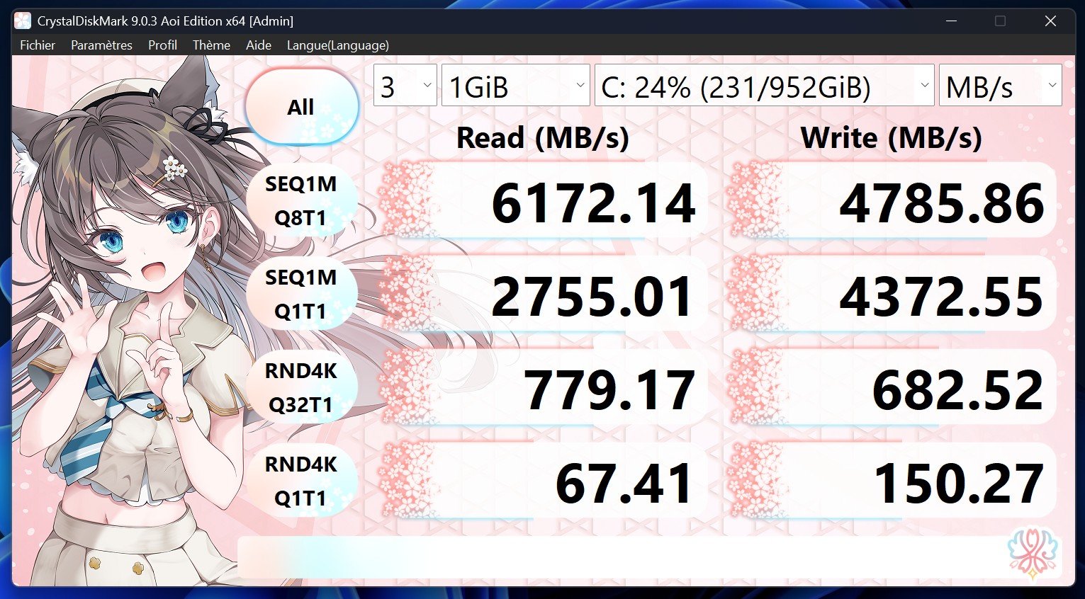 Les résultats du SSD sous CrystalDiskMark. © Clubic