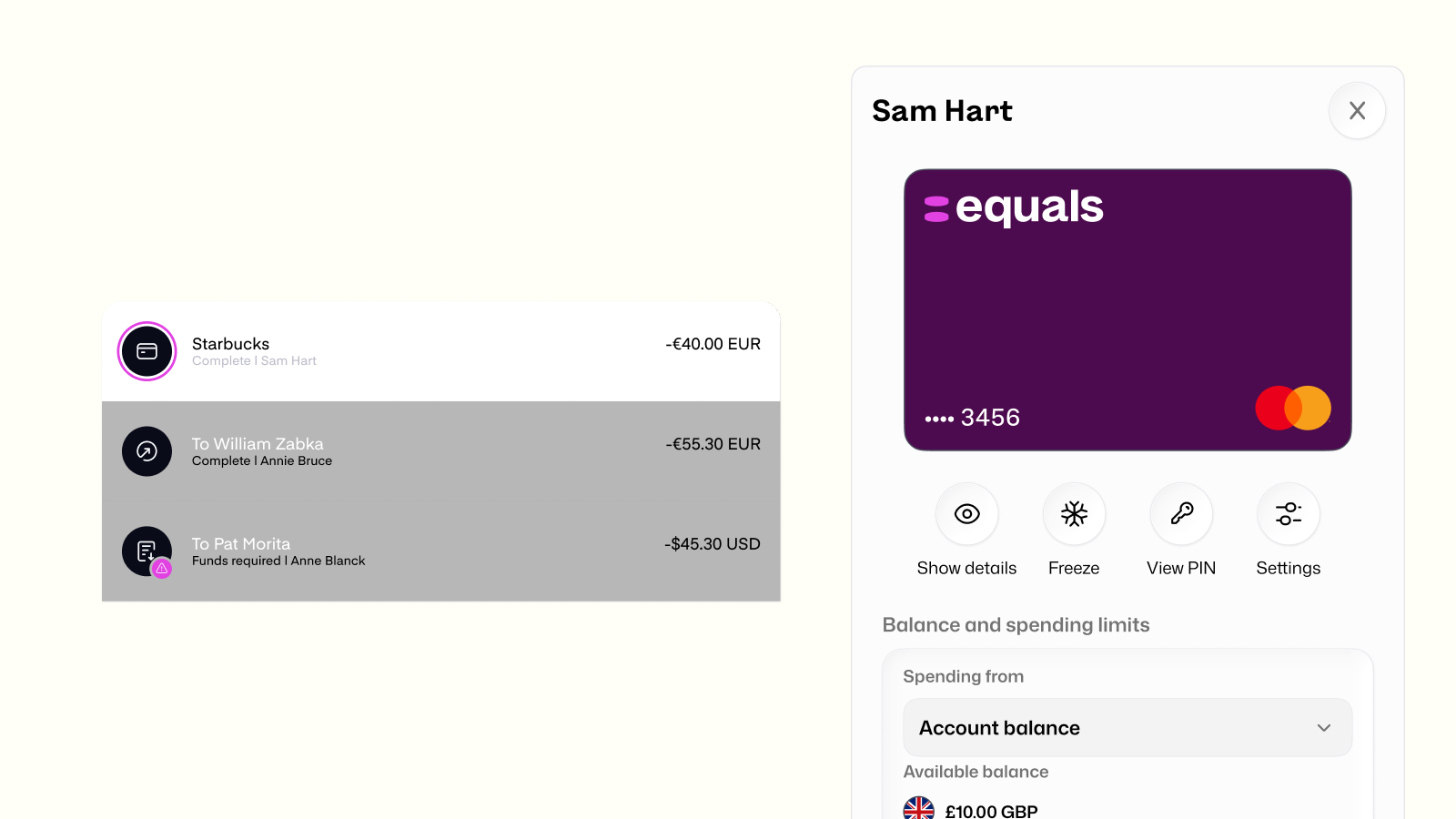 Employees easily manage their professional payments via the Equals app - - Screenshot ©Equals Money / Clubic