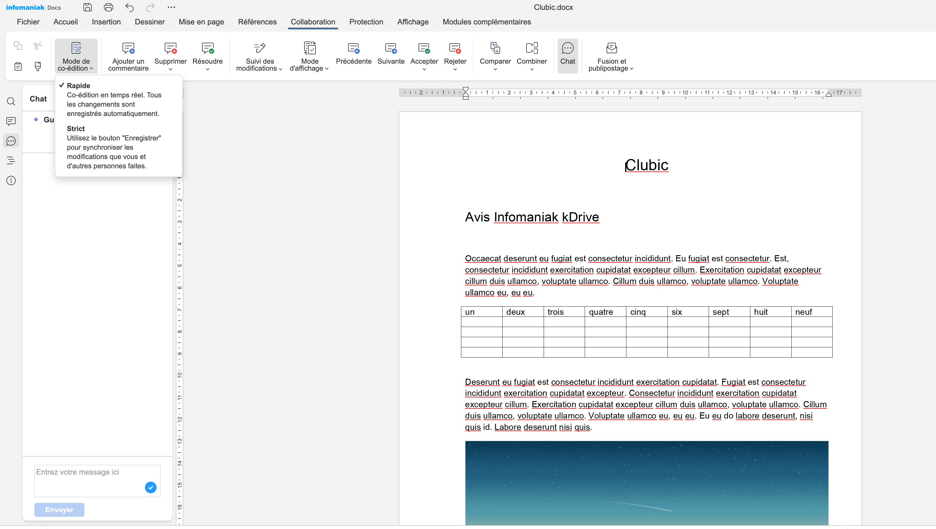 The Word editor in OnlyOffice © Infomaniak