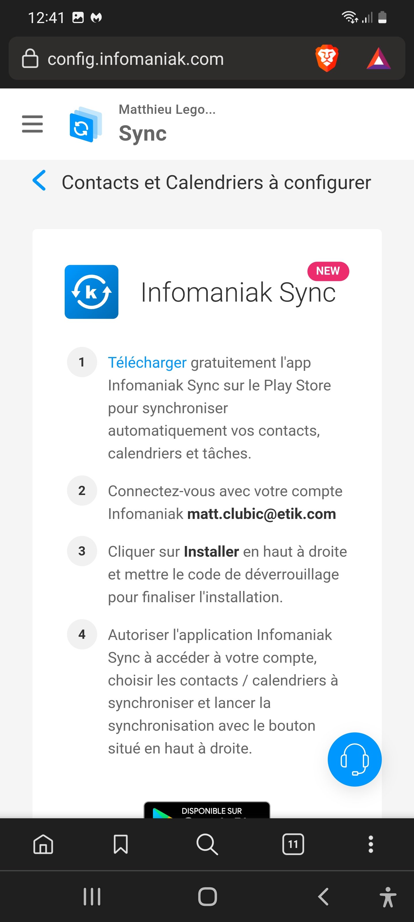 Infomaniak - Page d'installation de l'outil Infomaniak Sync