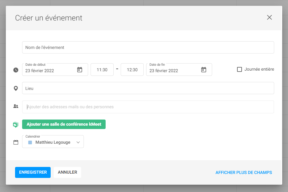 Infomaniak - Creating an event in the calendar
