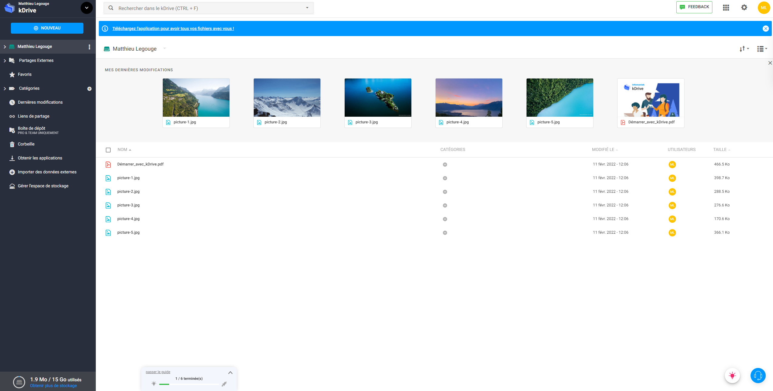 Infomaniak kDrive - Home page of the cloud space