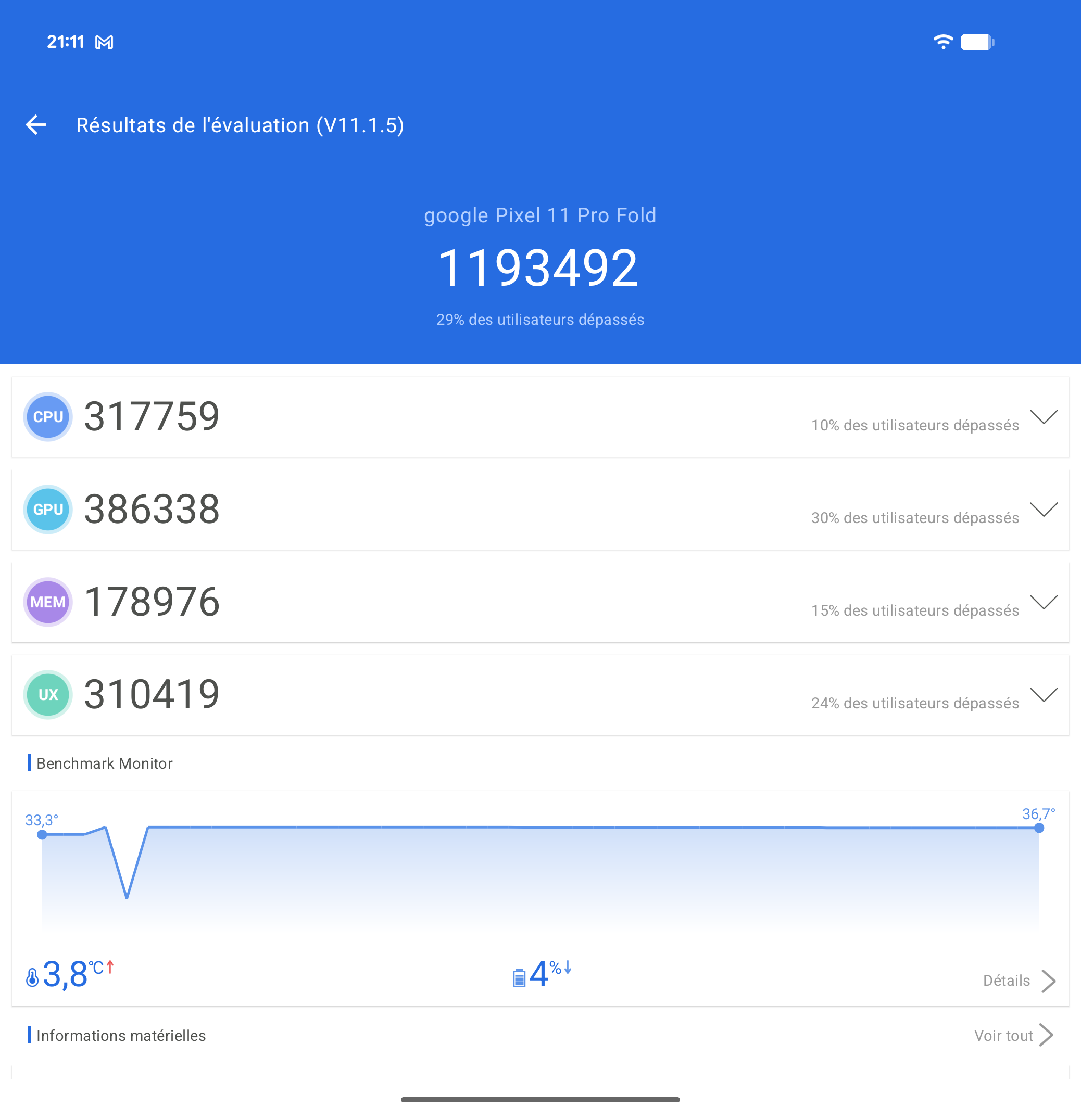 AnTuTu result for Pixel 11 Pro Fold