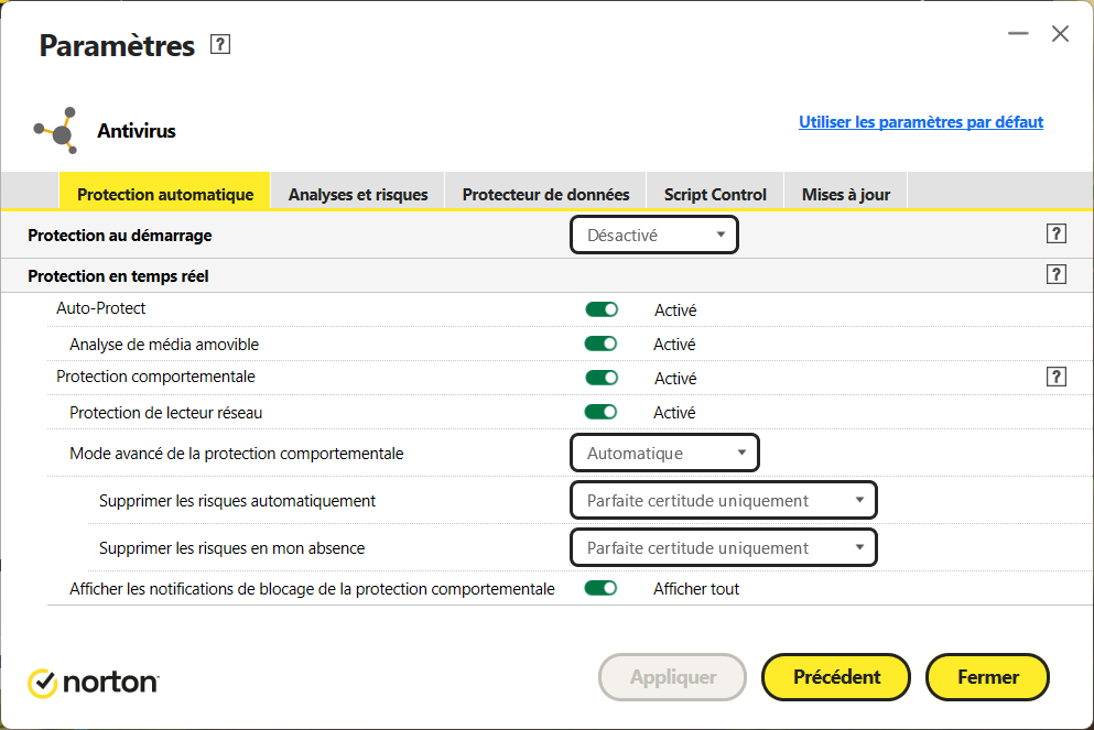 Norton 360 - Settings