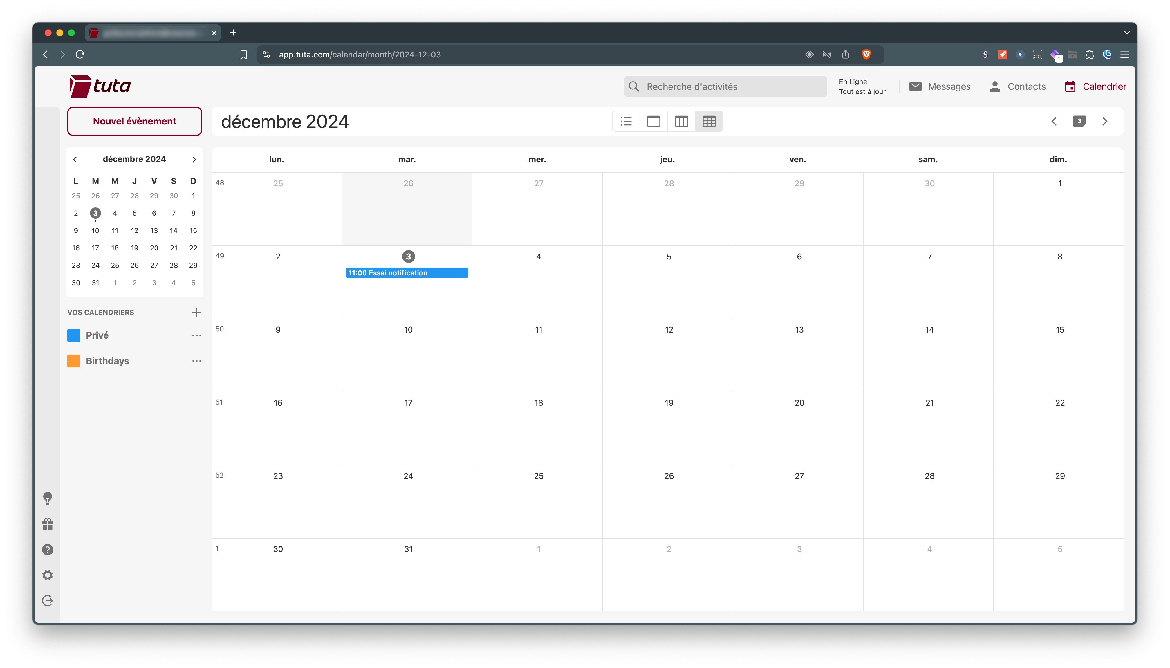 The calendar of Tuta - Default light theme. ©Tuta