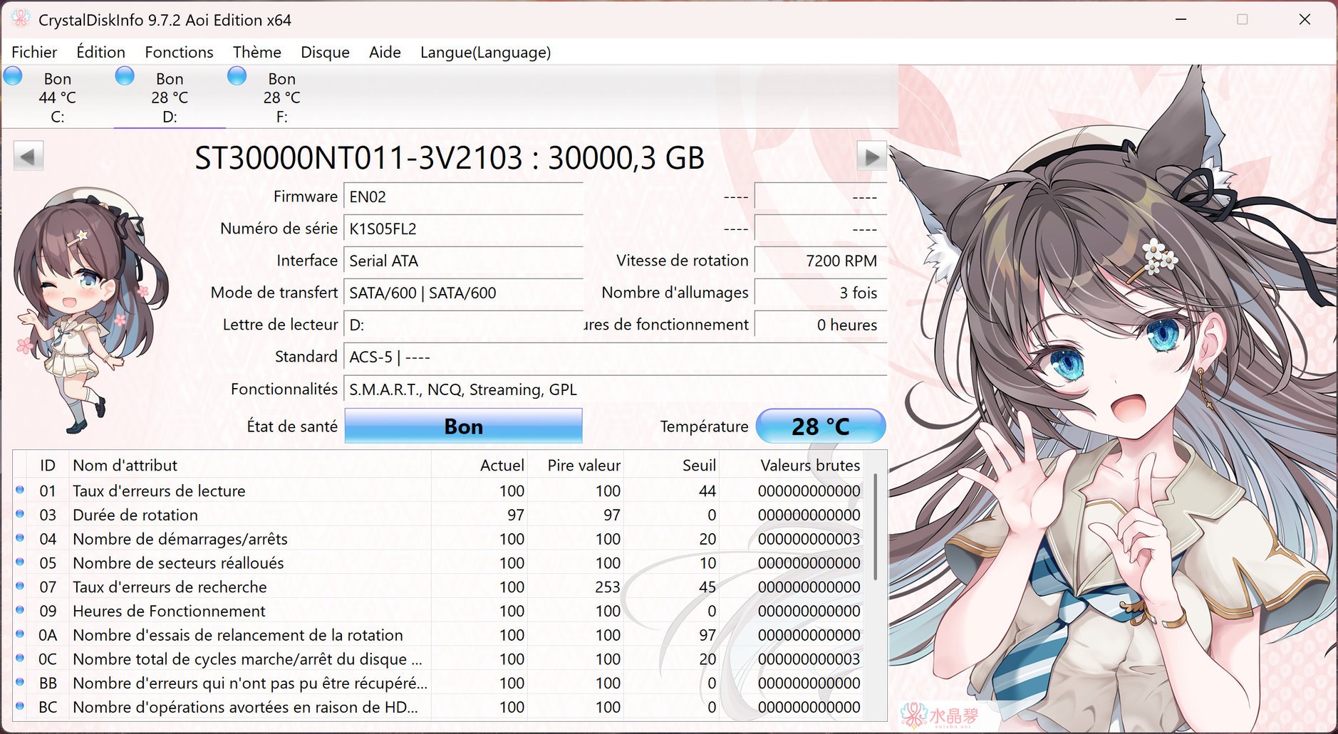 CrystalDiskInfo fait le point sur les caractéristiques techniques du SSD. ©Nerces pour Clubic