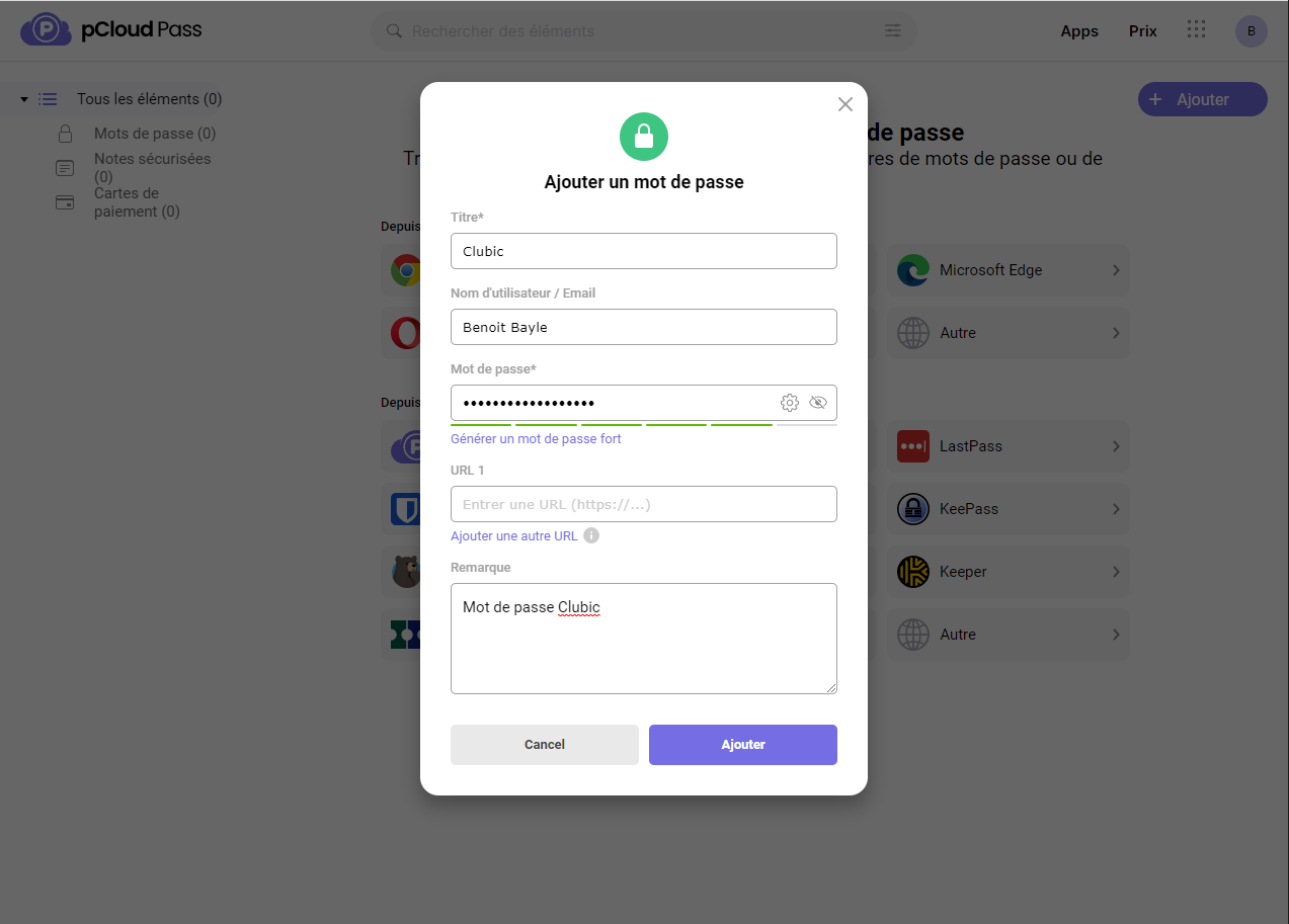pCloud Pass - Adding passwords