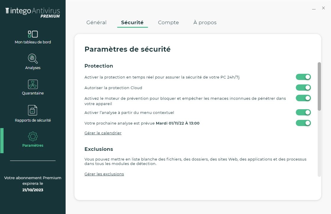 Intego - Security settings