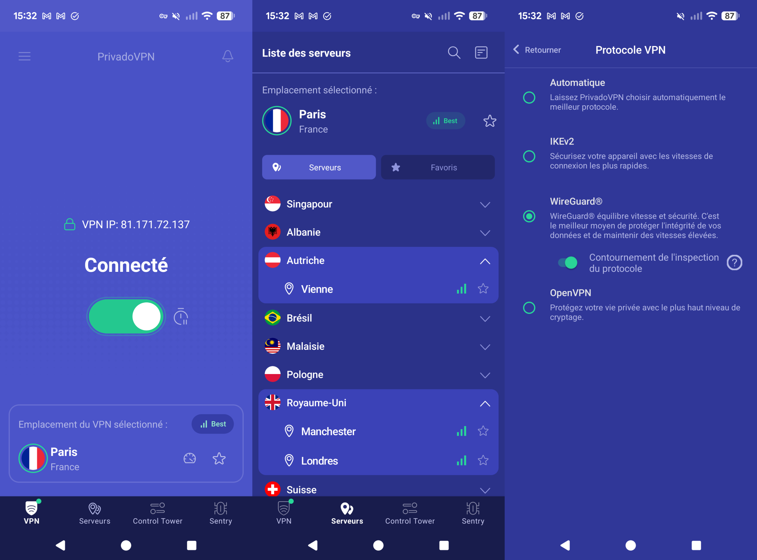 PrivadoVPN - L'application Android. © Clubic