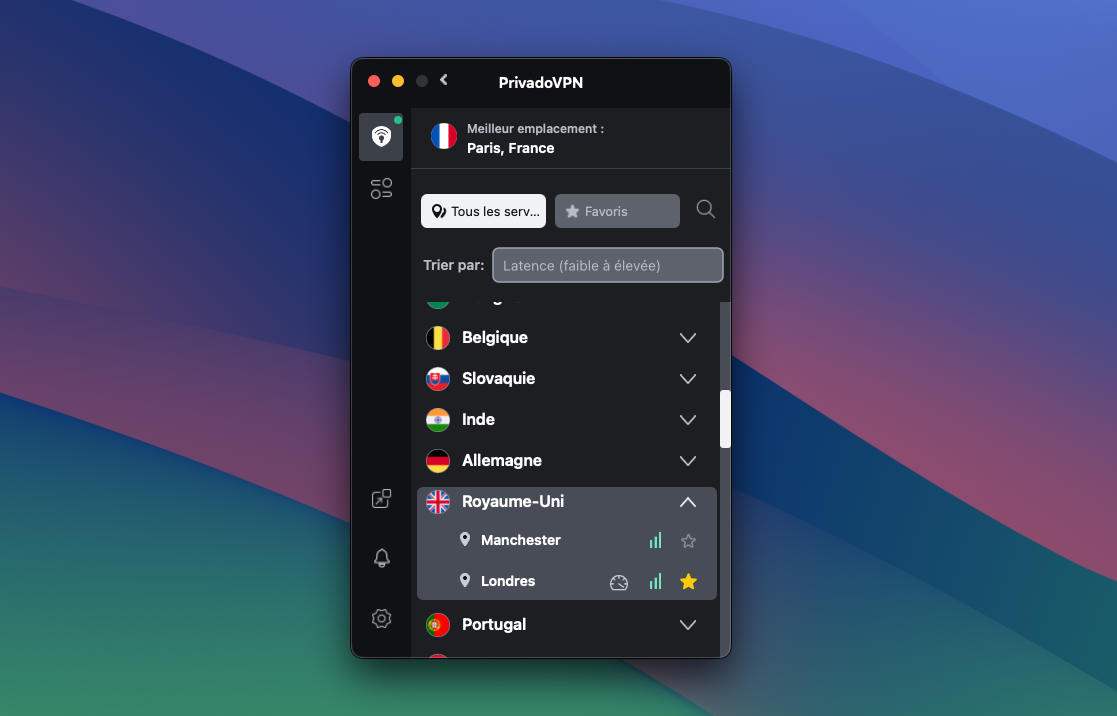 PrivadoVPN - La liste des emplacements disponibles. © Clubic