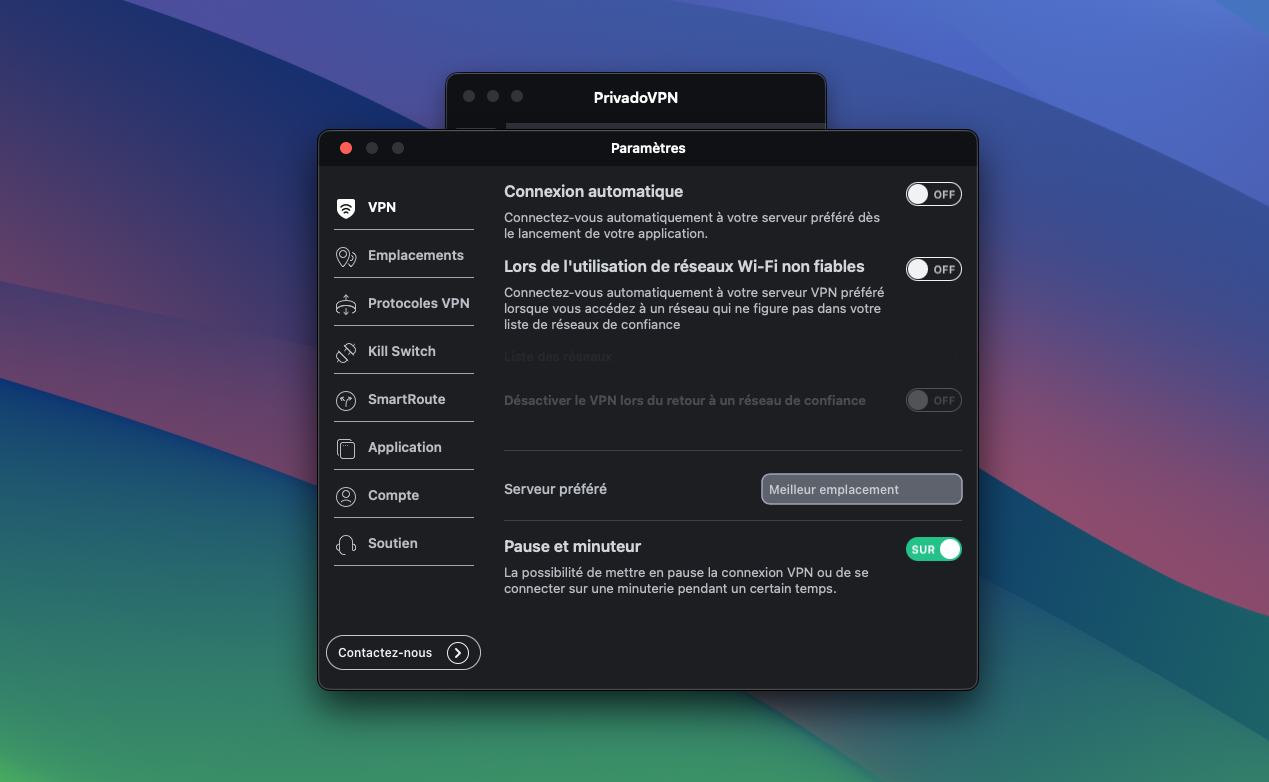PrivadoVPN - Les réglages VPN avancés. © Clubic