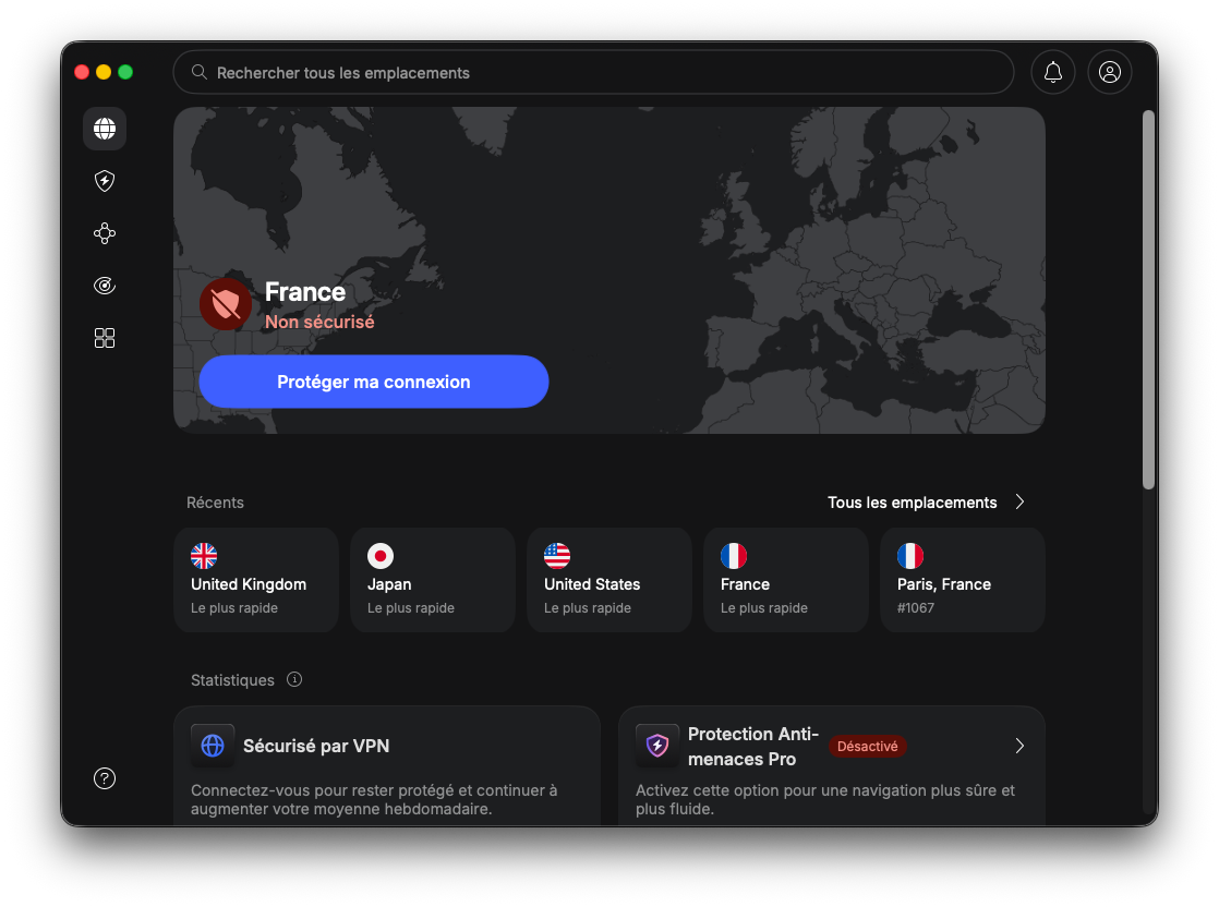 NordVPN - The welcome interface. © Clubic