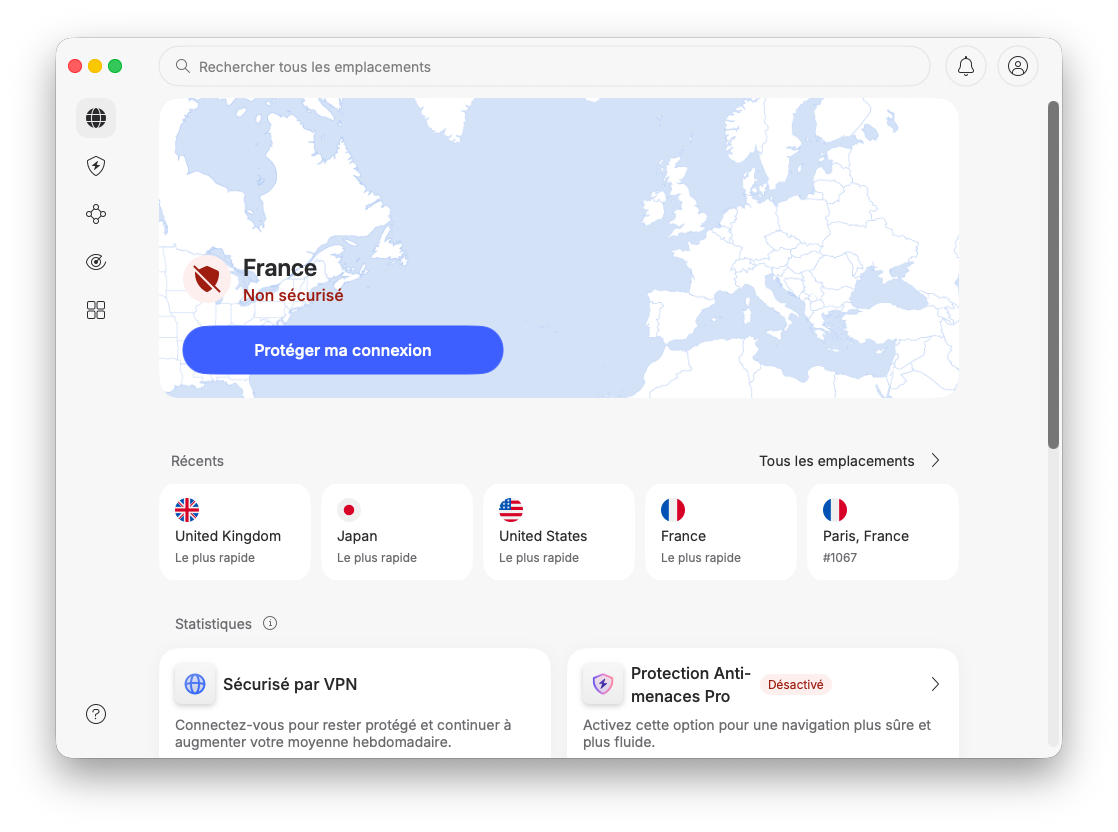 NordVPN - The welcome interface. © Clubic