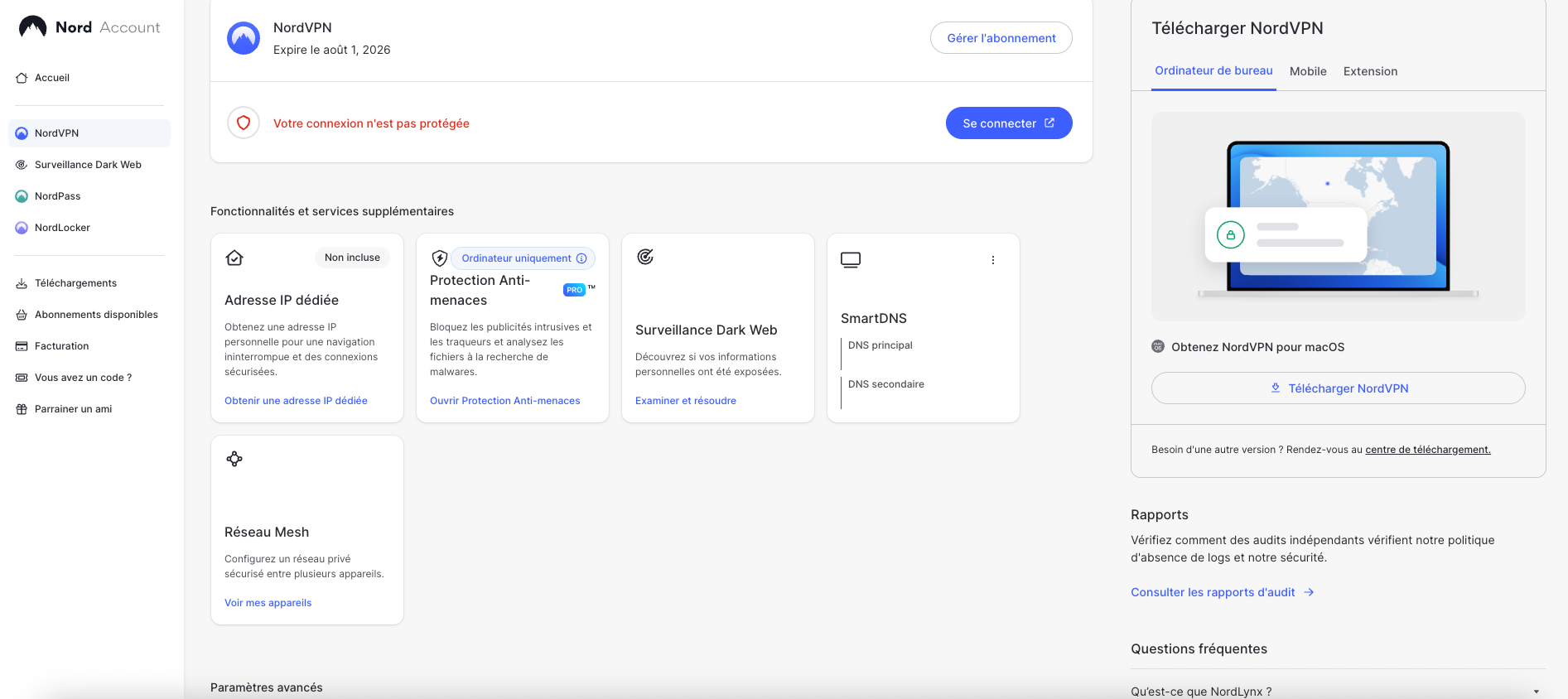 NordVPN - The user account web interface